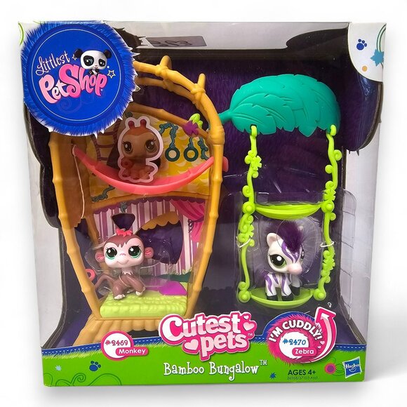 Hasbro Littlest Pet Shop Bamboo Bungalow #2469 Monkey #2470 Zebra NEW LPS 2011